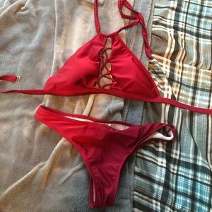 red high neck bikini